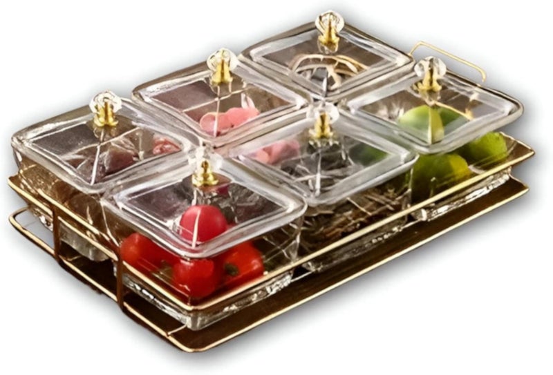 أطباق التوابل - أوعية صغيرة متناسقة وصواني غمس بإطار ذهبي اللون، مثالية للصلصات والمخللات والصلصات المتبلة والفواكه والمكسرات والحلوى ورقائق البطاطس. (6 أوعية)